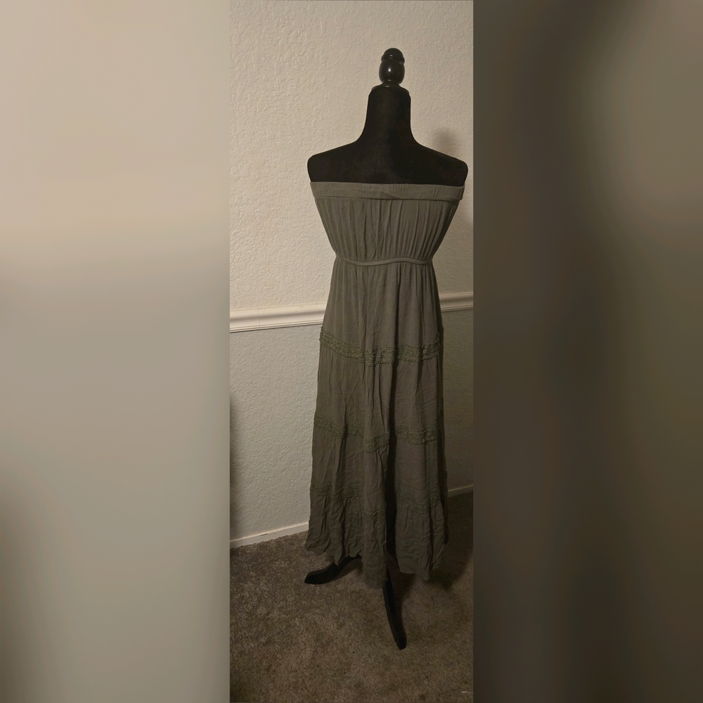 Olive Green Strapless Lace-Trim Maxi Dress - Picture 2 of 4